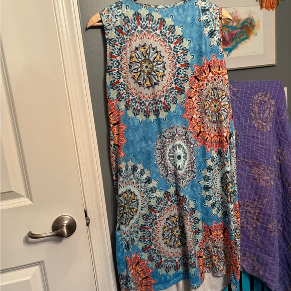 Blue and Orange Patterned Sleeveless Dress - Picture 2 of 2